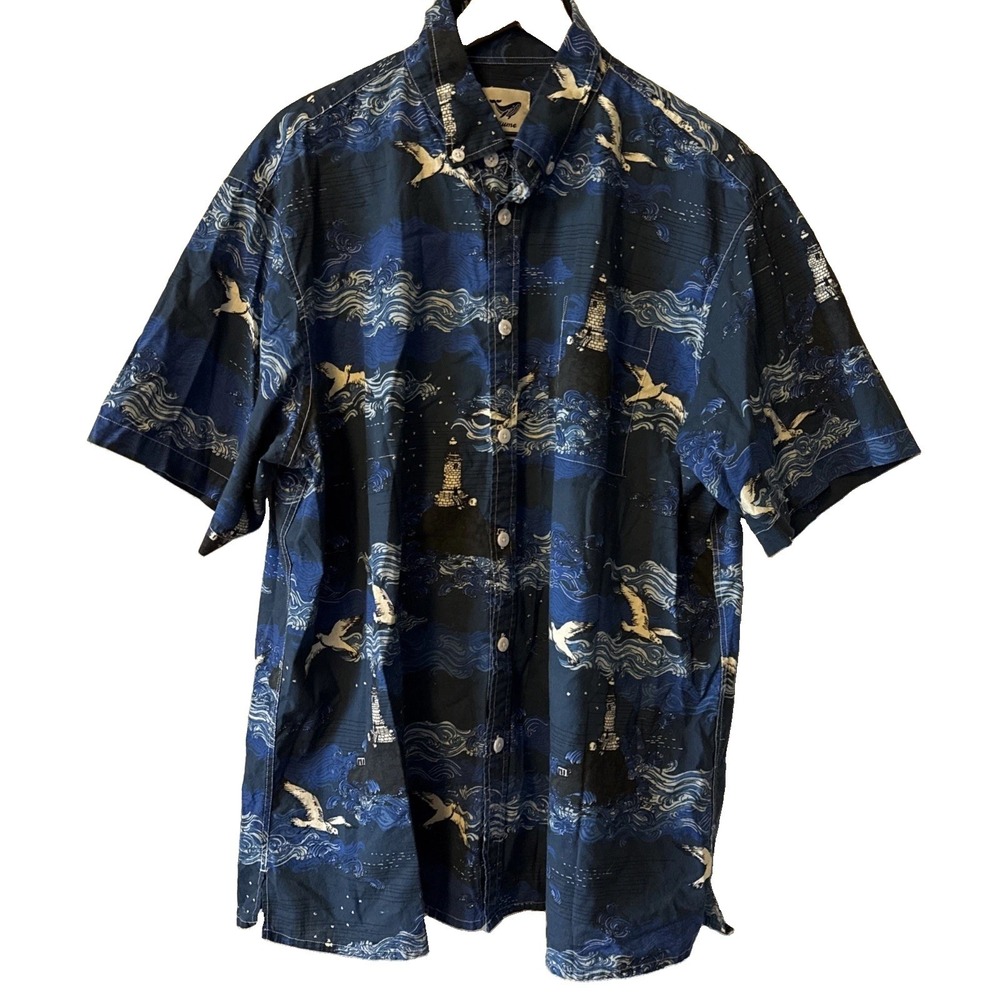 Yiume Nautical Blue Short Sleeve Mens Casual Button Down Shirt XXL Lighthouse